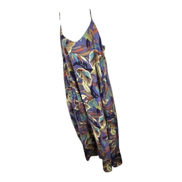 Nicole Miller purple multi tropical palm print v-neck satin‎ effect maxi dress - Picture 13 of 14